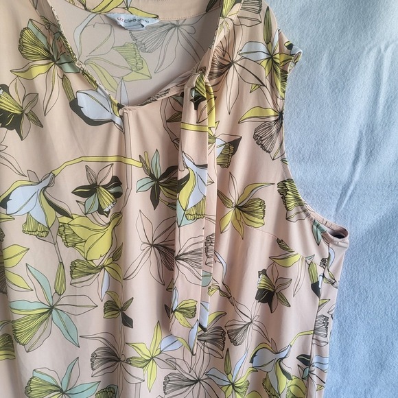 Liz Claiborne Size 2x Blush Pink Sleeveless Floral Print Stretch Blouse Tie Neck - Picture 4 of 9